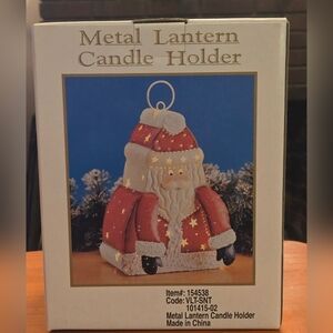 New Vintage Metal Lantern Candle Holder Luminary Santa Claus Christmas 8 1/2"